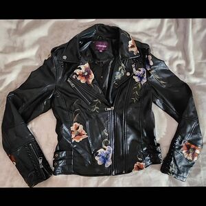 Embroidered Black Leather Jacket With Studs